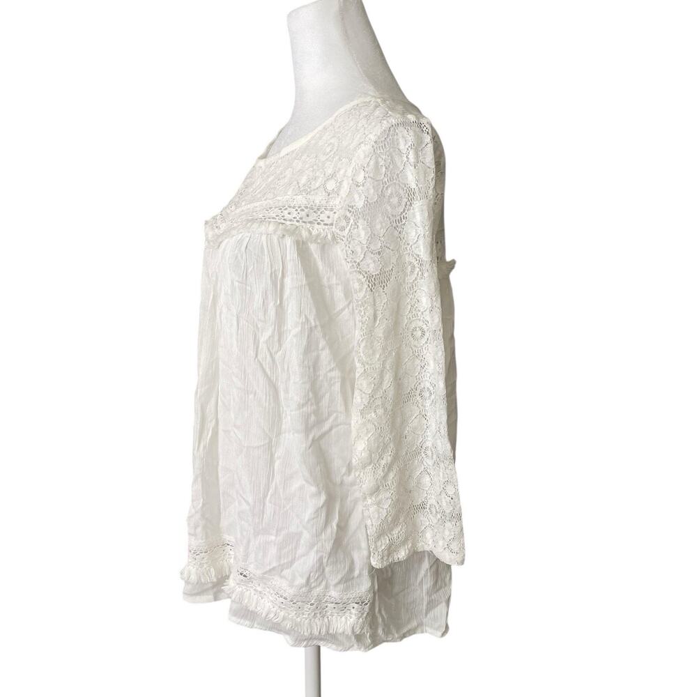 NWT Umgee Womens Small Peasant Blouse White Open Back Fringe Flowy Top Boho - Picture 7 of 11